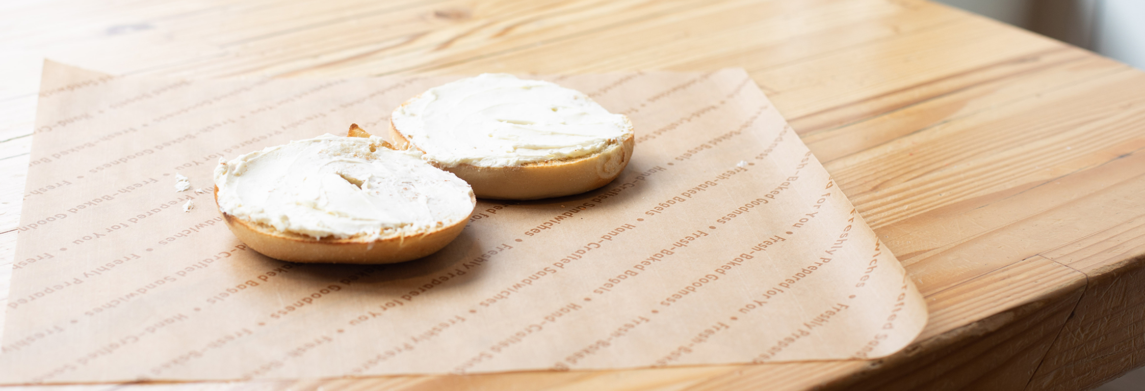 Bagels smeared with cream cheese