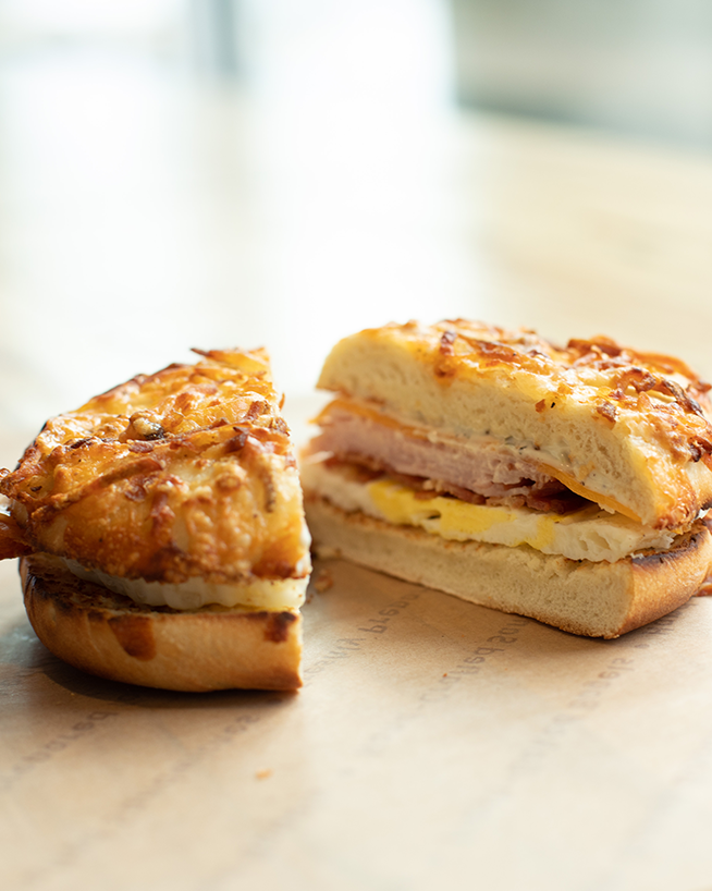 A breakfast sandwich on a bagel.